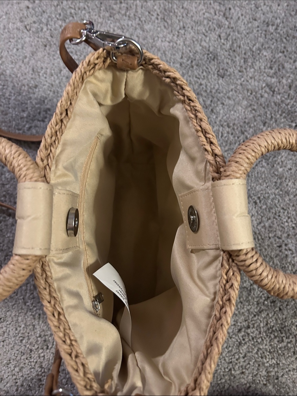 Woven Straw Rainbow Stripe Tote Bag - Natural - Picture 2 of 3